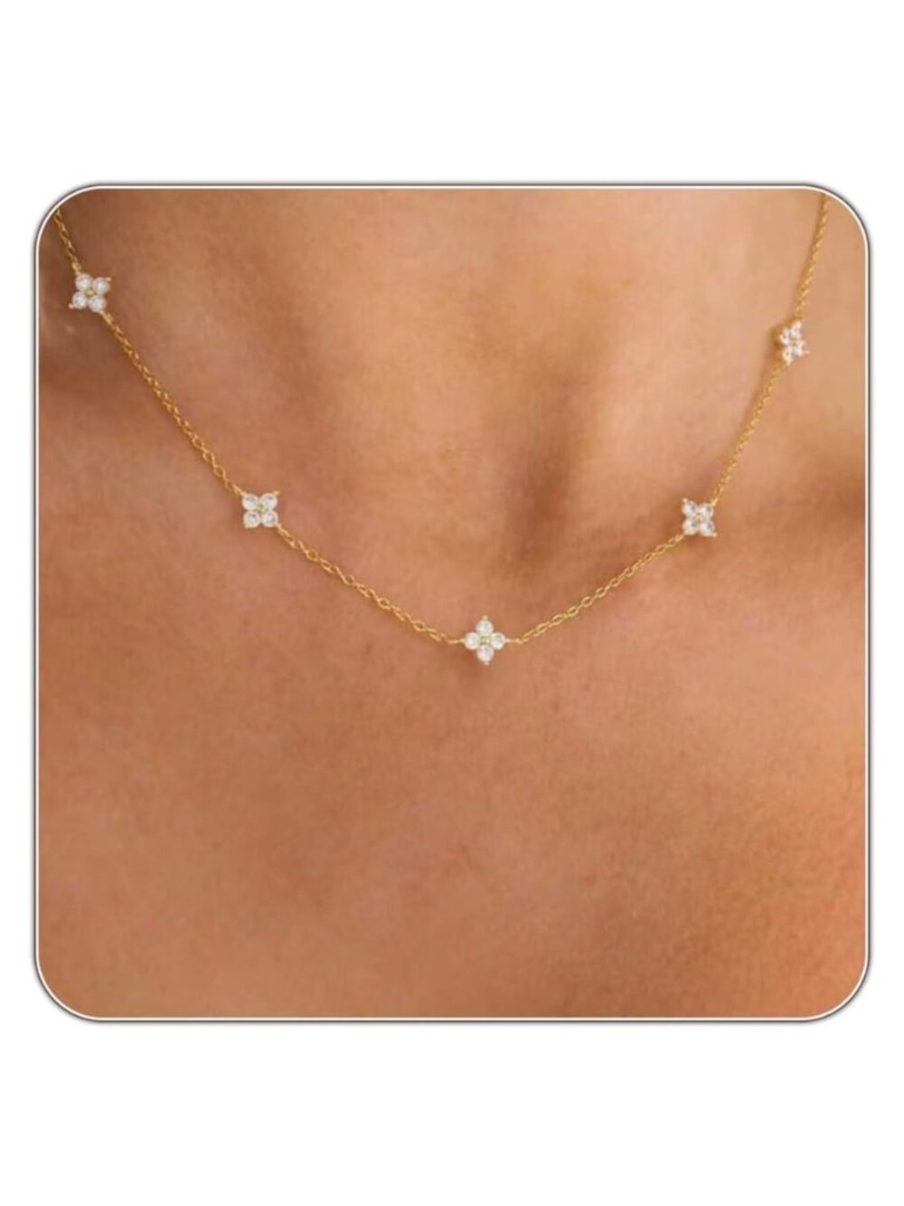 14k Gold Plated Brass CZ Station Choker Necklace Adjustable 16-18 Inch